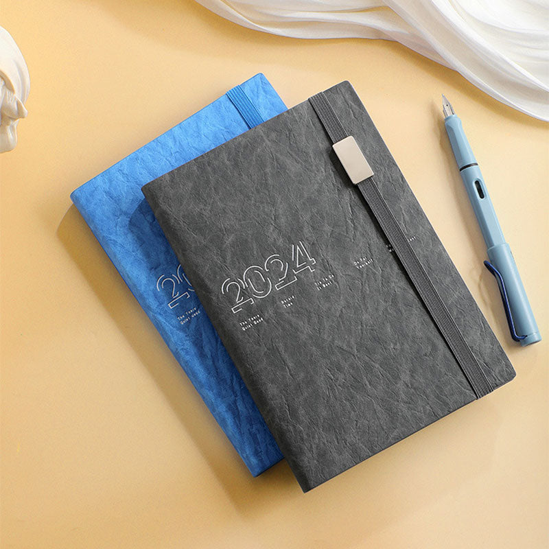 2024 Daily Planner A5 Wrinkled PU Notebook Bullet Journal
