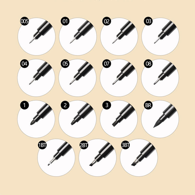 Black Fineliner Pen 0.05-3mm Pigment Liner 15 Nib Types