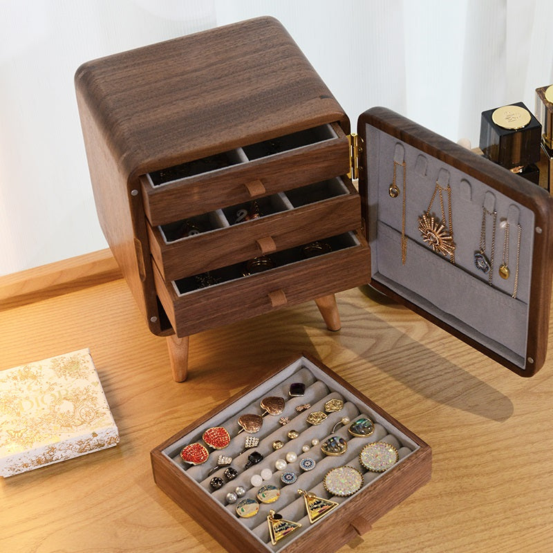 CUPID Original Design Black Walnut Wood Multi Layers Jewelry Box for Women