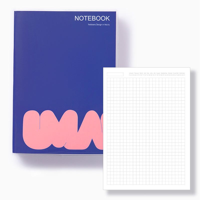 Blue Notebook B6 Lined Grid Blank Bullet Journal Plastic Jacket