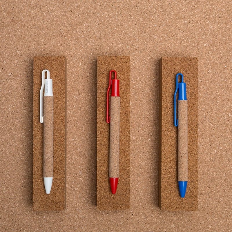 Cork Retractable Gel Pen 0.5mm White Red Blue - set of 3