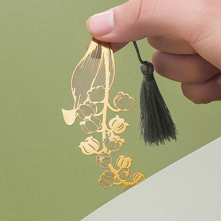Lily of the Valley Metal Hollow Bookmark 18K Gold Plated Brass Gift Box