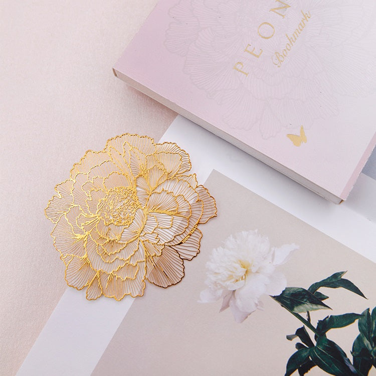 Peony Metal Hollow Bookmark 18K Gold Plated Brass Gift Box