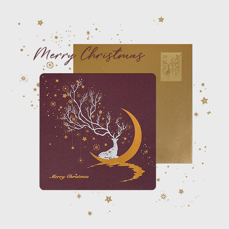 Purple Moon Elk Christmas Greeting Card