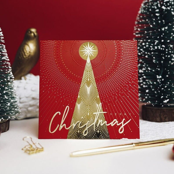 Red Starlight Christmas Tree Greeting Card