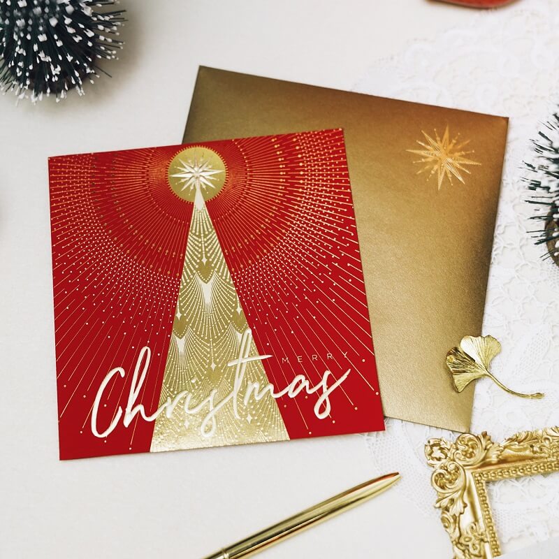 Red Starlight Christmas Tree Greeting Card