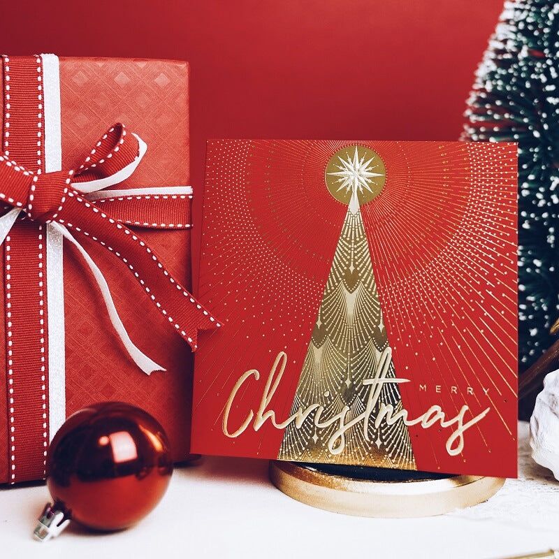 Red Starlight Christmas Tree Greeting Card