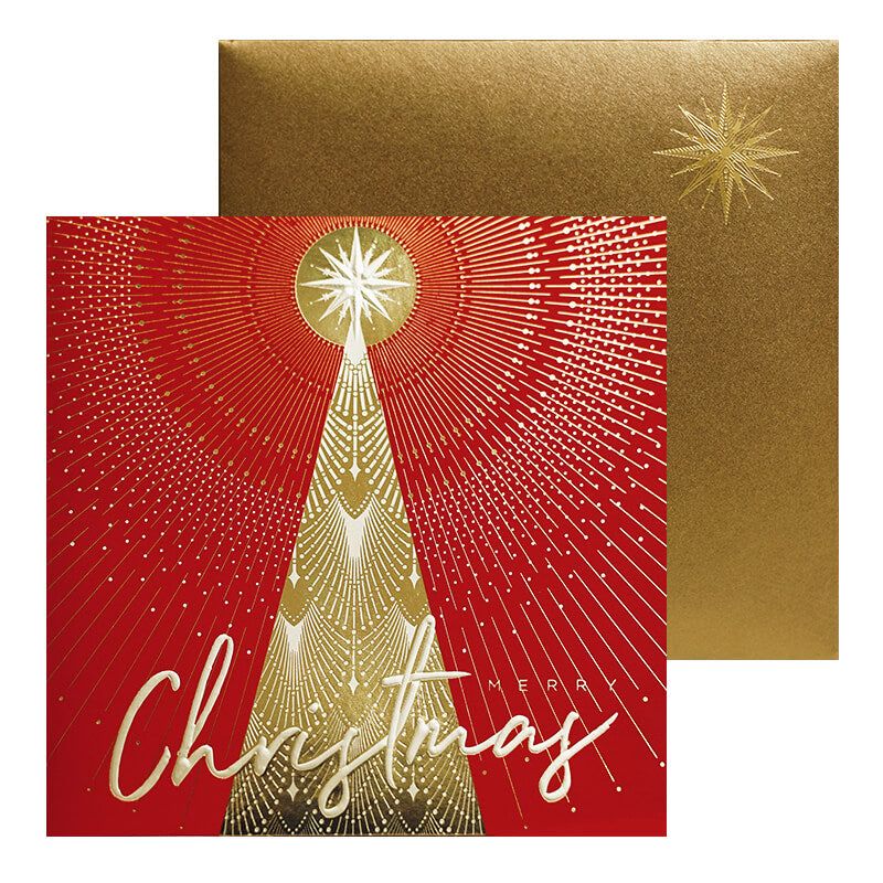 Red Starlight Christmas Tree Greeting Card