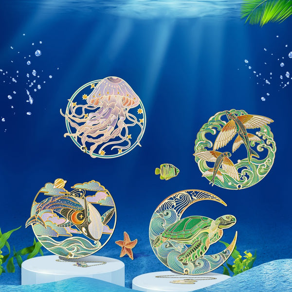 Sea Animal Jellyfish Whale Turtle Brass Bookmark Gift Box