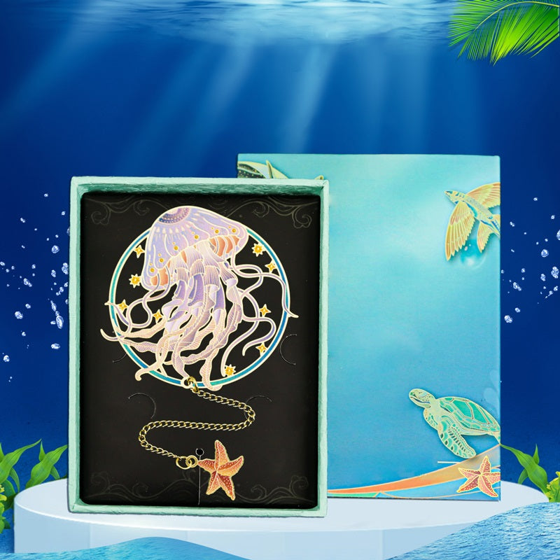 Sea Animal Jellyfish Whale Turtle Brass Bookmark Gift Box